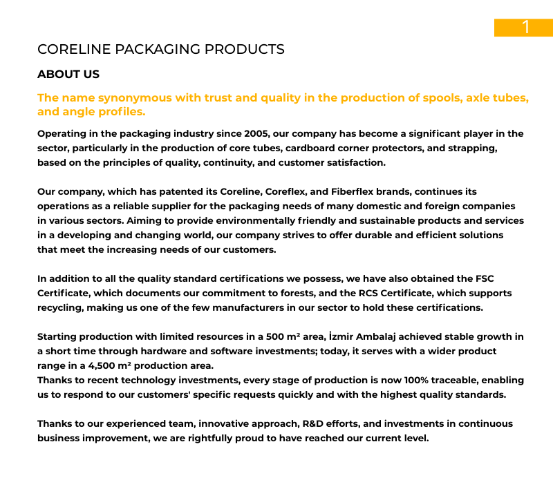 Coreline İngilizce Katalog